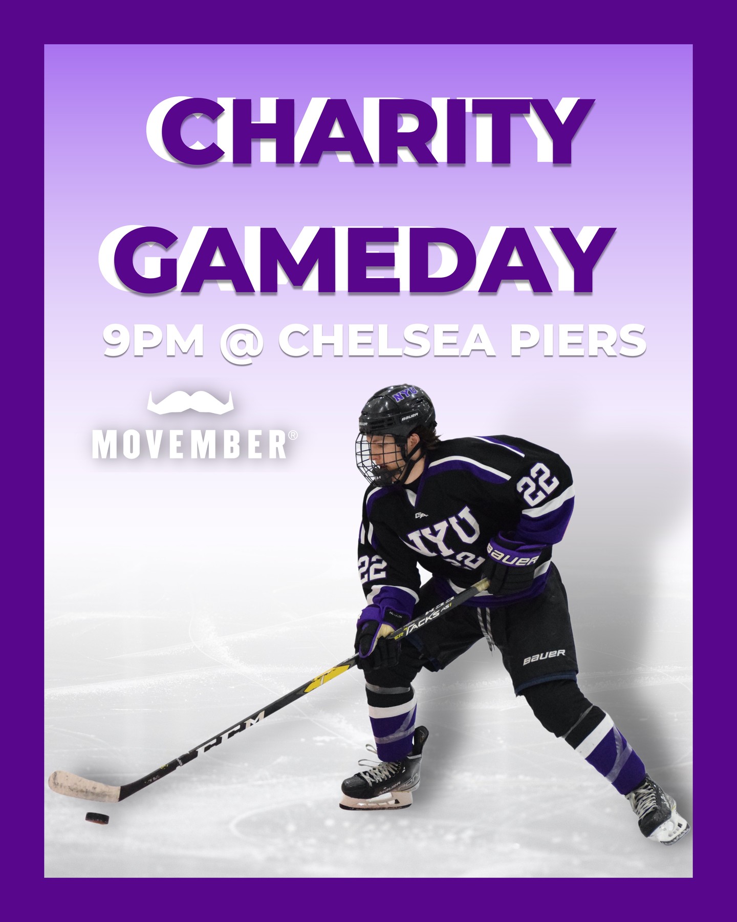 IT'S CHARITY GAMEDAY!!

Tonight the Violets take on the Stony Brook Seawolves at 9PM at Chelsea Piers. 

Special raffles will be held for Movember Merch (see our Movember Merch post for more information). 

Admission is free but we will be accepting donations towards our Movember team goal of $5,000! Link in bio to donate online as well. 

#movember #nyuathletics #achahockey #movemberfoundation