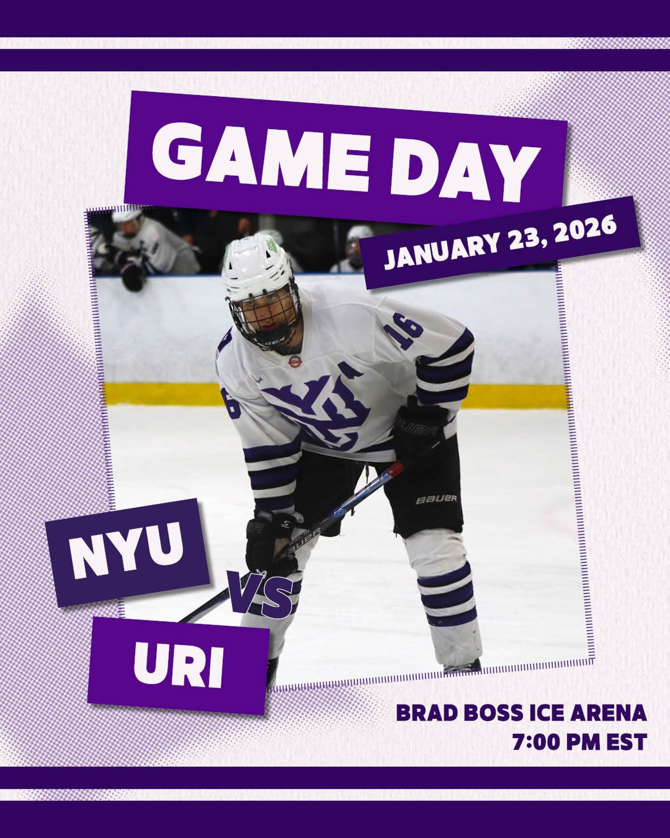 Your favorite: GAME DAY

Violets coming back for a win!

🆚 University of Rhode Island 
📍 Brad Boss Ice Arena 
⏰ 7:00pm EST